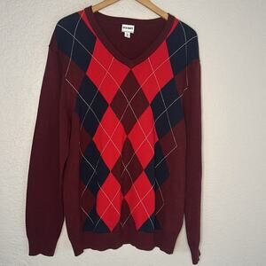 Old Navy Burgundy Red Argyle Sweater V Neck Golf Caddyshack Preppy Gilmore XL